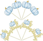 Gyufise 24Pcs Pumpkin Oh Baby Cupcake Toppers Blue Fall Pumpkin Cupcake Picks Baby Shower Cake Decorations Pumpkin Themed Baby Shower Birthday Thanksgiving Halloween Party Cake Decorations Supplies