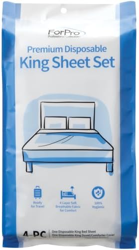 ForPro Premium Disposable Sheet Set, 4-PC King Size Bedding for Travel, Includes Bed Sheet, Duvet Cover and Two Pillowcases, White