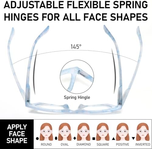 2 Pack Oprah Style Reading Glasses for Women Blue Light Blocking, Cute Oversized Square Computer Readers Spring Hinge