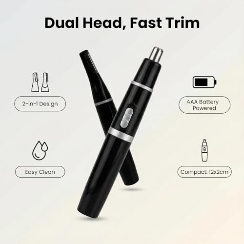 Eyebrow & Facial Hair Removal for Women and Man,Nose and Ear Hair Trimmer - for Eyebrow,Ear,Nose,Facial & Body Hair Removal, Painless,Dual Blades, Waterproof,Battery Not Included,Black