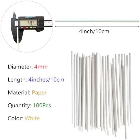 100Pcs White Lollipop Sticks, 4-inch Paper Cake Pop Sticks, 4mm Thick Sucker Sticks for Hard Candy, Chocolate,Cookies, Dessert