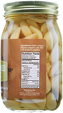 Green Jay Gourmet Pickled Garlic Cloves in a Jar – Spicy Pickled Garlic – Jalapeño & Red Pepper – Fresh Garlic Bulbs for Cooking – Natural Ingredients – Freshly Made, Pre-Prepared Garlic – 16 Ounce Jar