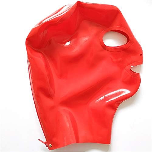 Red Latex Hood Back Zipper Open Eyes Mouth for Catsuit Rubber Mask Cosplay Club Wear Costume