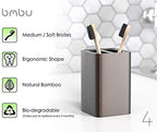 bmbu Bamboo Toothbrush 4 Pack - Medium/Soft Charcoal Bristles Tooth Brushes Wooden Handle - BPA Free, Eco Friendly, Vegan Product Gift Idea, Sustainably Grown in Recycled Biodegradable Packaging