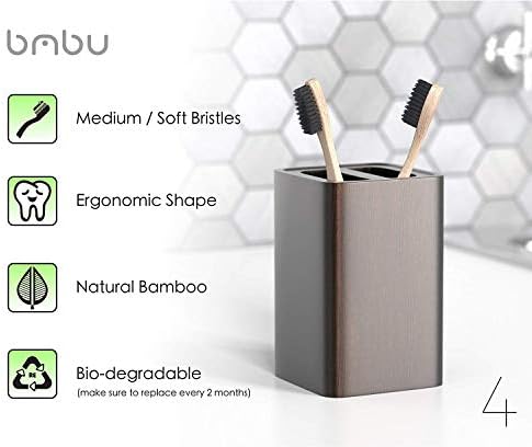 bmbu Bamboo Toothbrush 4 Pack - Medium/Soft Charcoal Bristles Tooth Brushes Wooden Handle - BPA Free, Eco Friendly, Vegan Product Gift Idea, Sustainably Grown in Recycled Biodegradable Packaging