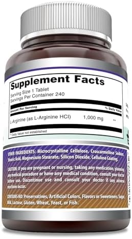 Amazing Formulas L-Arginine 1000mg Tablets | Amino Acid Supplement for Women & Men | Non-GMO | Gluten Free | Made in USA (240 Count)