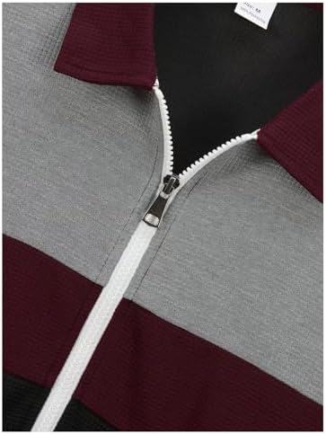 Men’s Casual Colorblock Jacket, Lightweight Waffle Fabric with Full Zip, Durable Outerwear with Pockets, Lapel Collar
