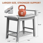 Bamboo Shower Benches for Inside Shower to Sit on, 2-Tier Shower Stool Waterproof with Arm, Heavy Duty Bathroom Bench with Storage Shelf and Shower Header Holder for Seniors, Disabled, Women, Gray