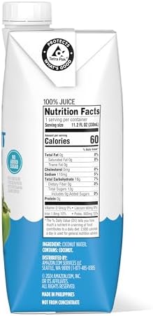 Amazon Grocery, Pure Coconut Water, No Added Sugar, 11.2 Fl Oz, 24 Ct