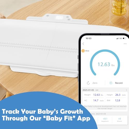 BABY JOY Baby Scale, 2-in-1 Digital Infant Scale with Detachable Tray for Newborns, Pets, Adults, 5 Units, Works with App, LED Screen, Height Marks, Auto Off, 0.01 lbs Accuracy, Up to 330 lbs