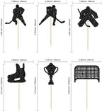 24Pcs Hockey Cupcake Toppers Black Glitter Hockey Players Cupcake Picks Ice Hockey Sports Theme Cake Decorations for Baby Shower Boys Girls Birthday Party Cake Decorations Supplies