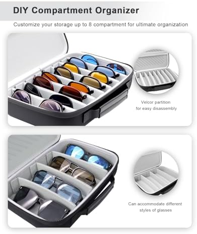 Krypthos Travel Sunglasses Organizer Case, Portable Eyeglasses Storage Box Eyewear Glasses Display Case for Men Women