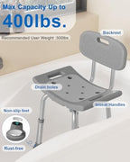 HOMLAND Shower Chair for Inside Shower with Removable Back, 400 lbs Heavy Duty Bath Seat for Bathtub, Safety Bath Stool for Seniors and Disabled - Gray