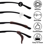 Benvo 12 Pairs Eyeglasses Retainers Silicone Glasses Temple Holders Anti-slip Protectors Comfort Eyewear Spectacle Stay Put Glasses Stoppers for Sport, Study(4 Variety Designs in Black, Clear, Brown)