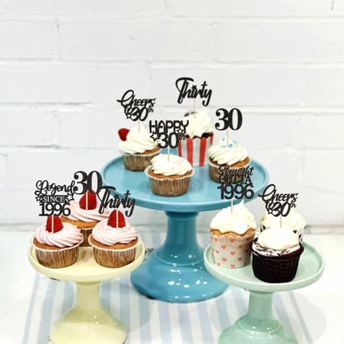 24Pcs Glitter Black Cheers to 30 Cupcake Toppers Straight Outta 1996 Legend Since 1996 Happy 30th Thirty Cupcake Picks for 30th Birthday Wedding Anniversary Party Cupcake Decoration