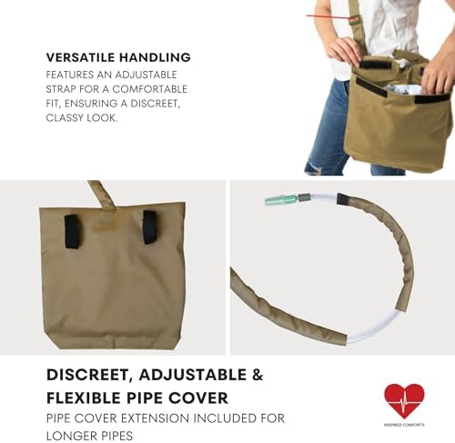 Urine Drainage Bag Holder with Catheter Tube Cover & Adjustable Strap - Beige