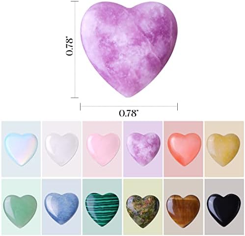 12 PCS Natural Heart Crystals Shaped Healing Stones Crystal Palm 0.8 inch Natural Stones Polished Love Gemstones Pocket Set Bulk Balancing Meditation Mother's Day