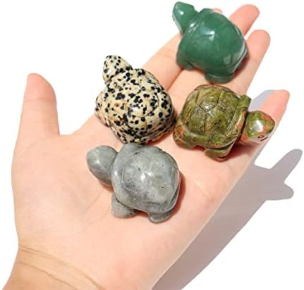 Gemstone Turtle Figurines Mix 6PCS, Crystal Tortoise Statue, Natural Hand Carving Turtle Stone Gemstone Animal Figurine Feng Shui Sculpture for Home Decor 1.5''