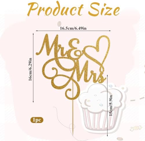 Mr & Mrs Cake Topper Bride and Groom Sign Toppers Gold Glitter Love Cake Decorations for Wedding Engaged Anniversary Letter Cupcake Topper Theme Party Supplies