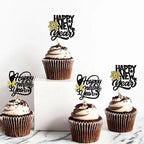 24 Pcs Happy New Year Cupcake Toppers Welcome 2026 Picks Fireworks Goblet Cupcake Toppers for Congratulations 2026 Happy New Year Eve Holiday Theme Holiday Party Decoration Black 1
