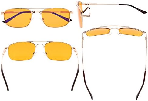 Eyekepper Memory Titanium Sleeping Glasses-Blue Light Blocking 97%-Computer Reading Glasses-Reduce Eyestrain Readers Dark Orange Tinted Lens (Gold, 0.50)