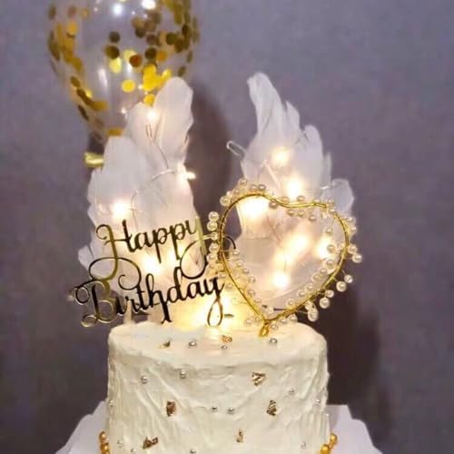 2Pcs Angel Wing Feather Cake Topper White Feather Cake Decor for Anniversary Birthday Party Wedding Baby Shower (white)