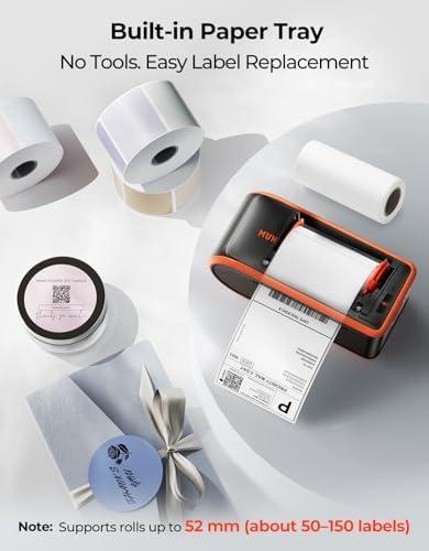 MUNBYN MC240 Bluetooth Thermal Label Printer with Battery, Built-in Paper Bin, Portable Wireless 4×6 Shipping Label Printer, Compatible with iOS, Android, Windows, Mac, Works for Small Business