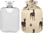 Doberman Pinscher Dog Hot Water Bottles with Soft Velvet Cover Hot Water Bag for Foot Bed Warmer Pain Relief Medium