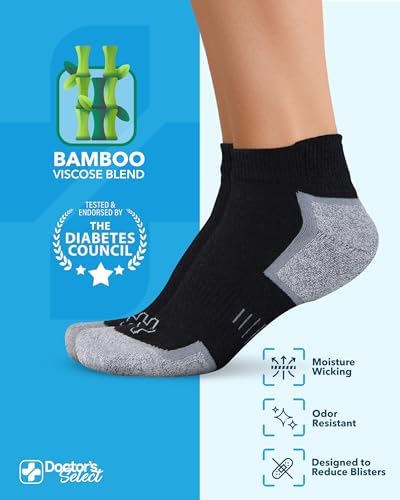 Doctor's Select Bamboo Viscose Diabetic Ankle Socks for Men & Women - 6 Pairs,Viscose Bamboo Socks Woman,Low Cut,Non Binding