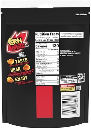 CORN NUTS Loaded Taco Flavored Corn Kernels, Crunchy Corn Snacks, Snack Box, Variety Packs, Food for Adults, 7oz. (Pack of 12)
