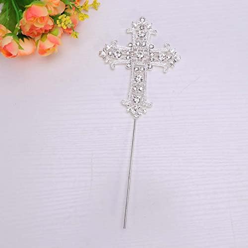 Cross Cake Topper Crystal Rhinestones Cross Cake Decoration for Baptisms Wedding Christenings Religious Party Decorations (Silver)