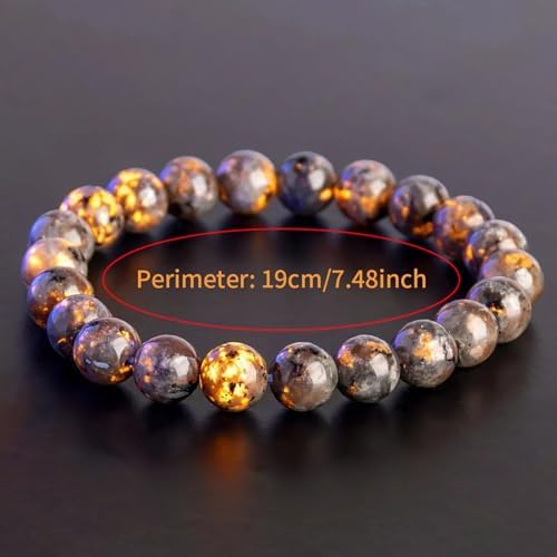 Natural Yooperlite Stone Bracelet, UV Glowing Rock (Flashing Flame Under Ultraviolet) Handmade Stretch Elastic Bracelets for Women Men Yoga Meditation and Stress Relief Jewelry Gifts