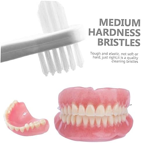3Pcs Small Double Sided Denture Toothbrush with Medium Bristles Ergonomic Thick Handle for Comfortable Grip Durable Cleaning Tools for Braces and Retainers Portable Adult Oral Care