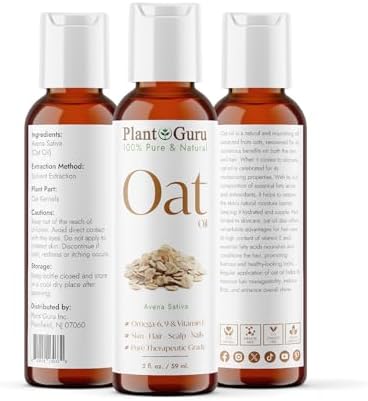 Plant Guru Oat Oil 2 fl. oz. 100% Pure Natural Carrier – Skin, Face, Body & Hair Moisturizer. Great for DIY Creams, Lotions & Lip Balm