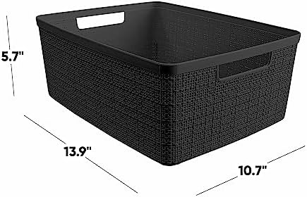 Curver Set of 6 Medium 12L Jute Decorative Plastic Organization and Storage Baskets - Perfect Bins for Home Office, Closet Shelves, Kitchen Pantry and All Bedroom Essentials, Black