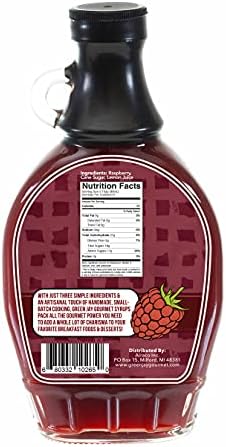 Green Jay Gourmet Raspberry Syrup - 3 Ingredient Premium Breakfast Syrup with Fresh Raspberries, Cane Sugar & Lemon Juice - All-Natural, Non-GMO Pancake Syrup, Waffle Syrup & Dessert Syrup - 2 x 8 Oz