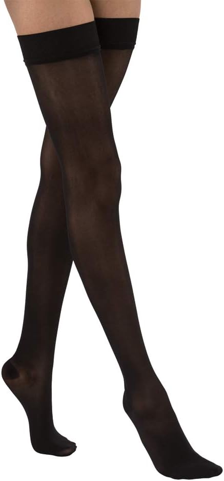 JOBST UltraSheer Thigh High with Silicone Dot Top Band, 15-20 mmHg Compression Stockings, Closed Toe, Medium, Classic Black