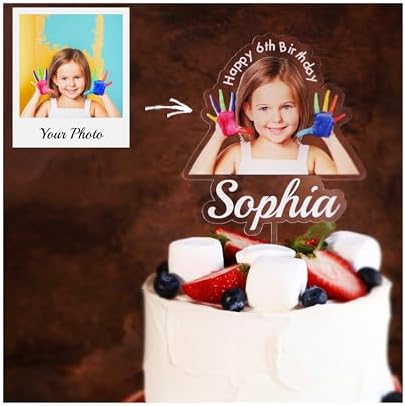 Custom Photo Cake Topper – Personalized Acrylic Cake Topper with Picture and Name, Printed Cake Sign Charm for Couples and Dessert Decoration