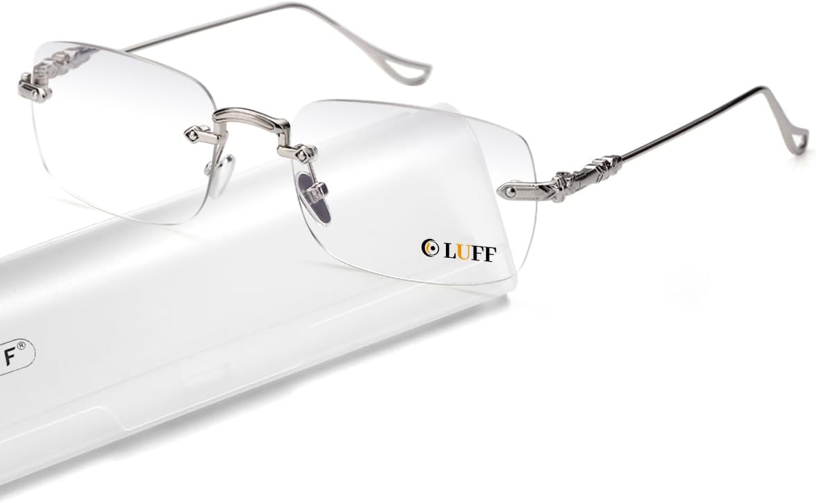 LUFF Rimless Reading Glasses for Men Women | Ultra Lightweight 0.6oz | Computer Readers Anti-Eyestrain | +1.0 to +4.0