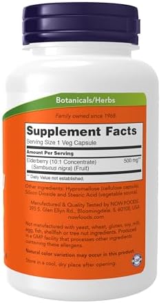 NOW Foods Supplements, Elderberry (Sambucus nigra)500 mg, 10:1 Concentrate, 120 Veg Capsules