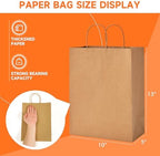 METAPRINT 100pcs Large Brown Paper Bags with Handles in Bulk, 10x5x13 Kraft Gift Bags, Recyclable Shopping Bags for Retail, Birthday, Parties & Weddings