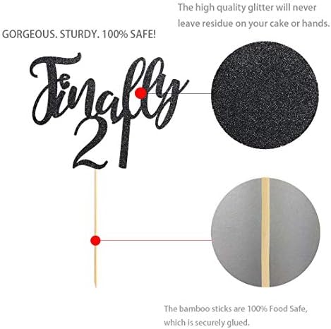21 Black Glitter 21st Birthday Cake Topper, Finally 21 Birthday Party Cake Topper Decorations, Supplies