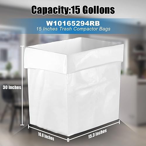 Miumoon 30-pack Trash Compactor Bags with Pre-punched Holes for Attaching, 2.6 mils Heavy Duty Trash Compactor Bags, Fits 15-inch Rectangular Drawer Compactors, Twist Ties Included, White
