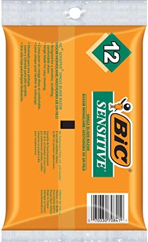 BIC Sensitive Disposable Razors for Men, Long-Lasting 1 Blade Razors for Sensitive Skin, 12 Count