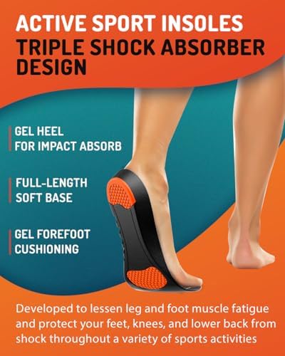 CRUVHEAL Sport Shock Absorbing Insoles - Basketball Athletic Shoe Cushioning Inserts Men Women - Ideal for Active Sports Running Training - Neutral Arch for Sneakers Shoes, L
