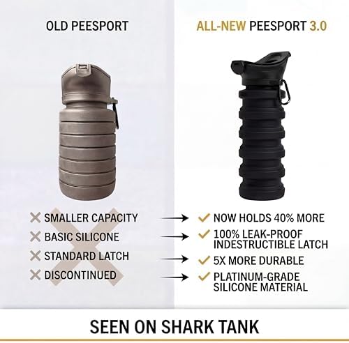 PeeSport Premium Pee Bottle, Portable Urinal for Men & Women, Leakproof Collapsible Silicone Travel Urinal 1000ml, Spill Proof, Car Camping Bedside, Seen on Shark Tank