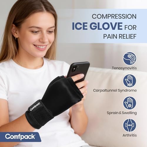 Hand Ice Pack Glove, Soft Gel Thumb & Wrist Ice Pack Wrap Reusable Hot Cold Therapy Compress for Arthritis, Tenosynovitis, Swelling, Surgery, Tendonitis, Carpal Tunnel, Trigger Finger