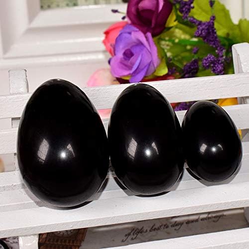Drilled Eggs Natural Black Obsidian Stone Jade Eggs Ball for Women Pelvic Floor Vaginal Muscle Bladder Control