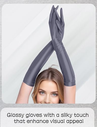 FEOYA Long Shiny Glossy Oily Glove Wet Look Long Gloves 20s Party Cosplay Women’s Costume Halloween Accessory