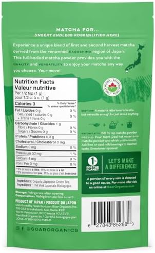 Soar Organics - Everyday Grade Matcha Green Tea Powder - Authentic Japanese Origin - First & Second Harvest Blend (3.52 oz)